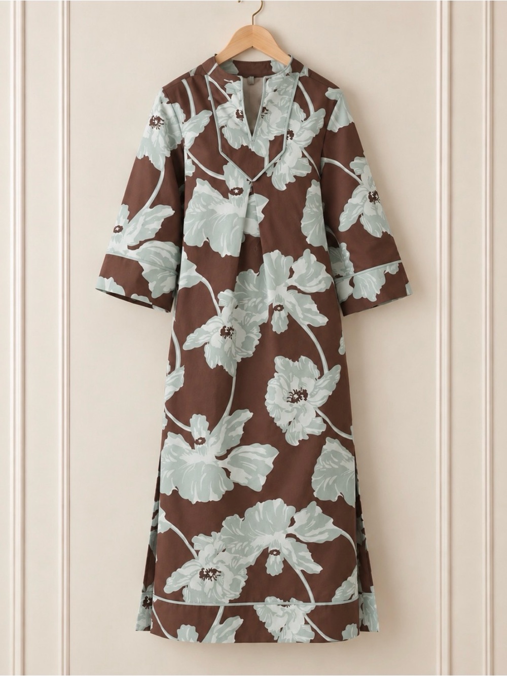 NIB Autumn Chocolate Silver Sage Cotton Caftan Maxi Sz S L Tuckernuck